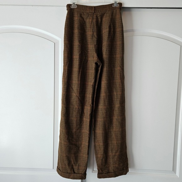 Vtg Calvin Klein Classifications Wool Trousers Brown Plaid Pleated Pants 8 Union - Picture 2 of 8